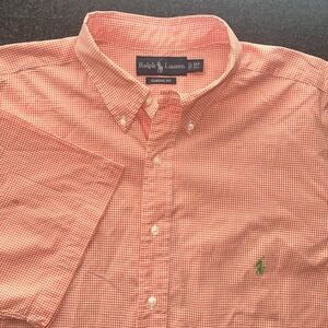 Ralph Lauren Shirt Mens XLT‎ Orange Check Short Sleeve Classic Fit Preppy Summer